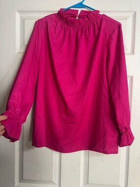 Women's Ruffle Mock Neck Long Sleeve Blouse - Hot Pink